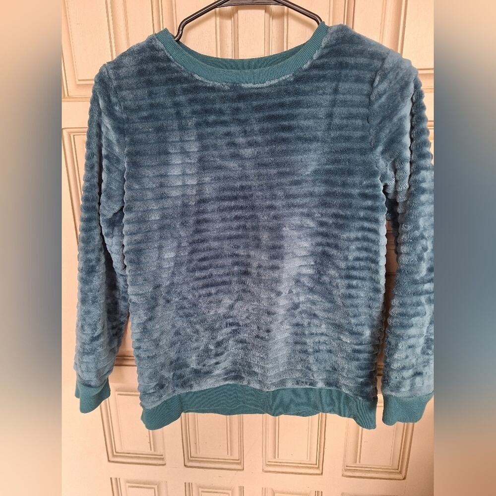 Cat & Jack Velour Textured Top Kids SzL (10-12) Teal Long Sleeves Banded